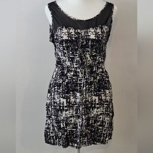 Forever 21 Black and White Printed Dress with Mesh Trim